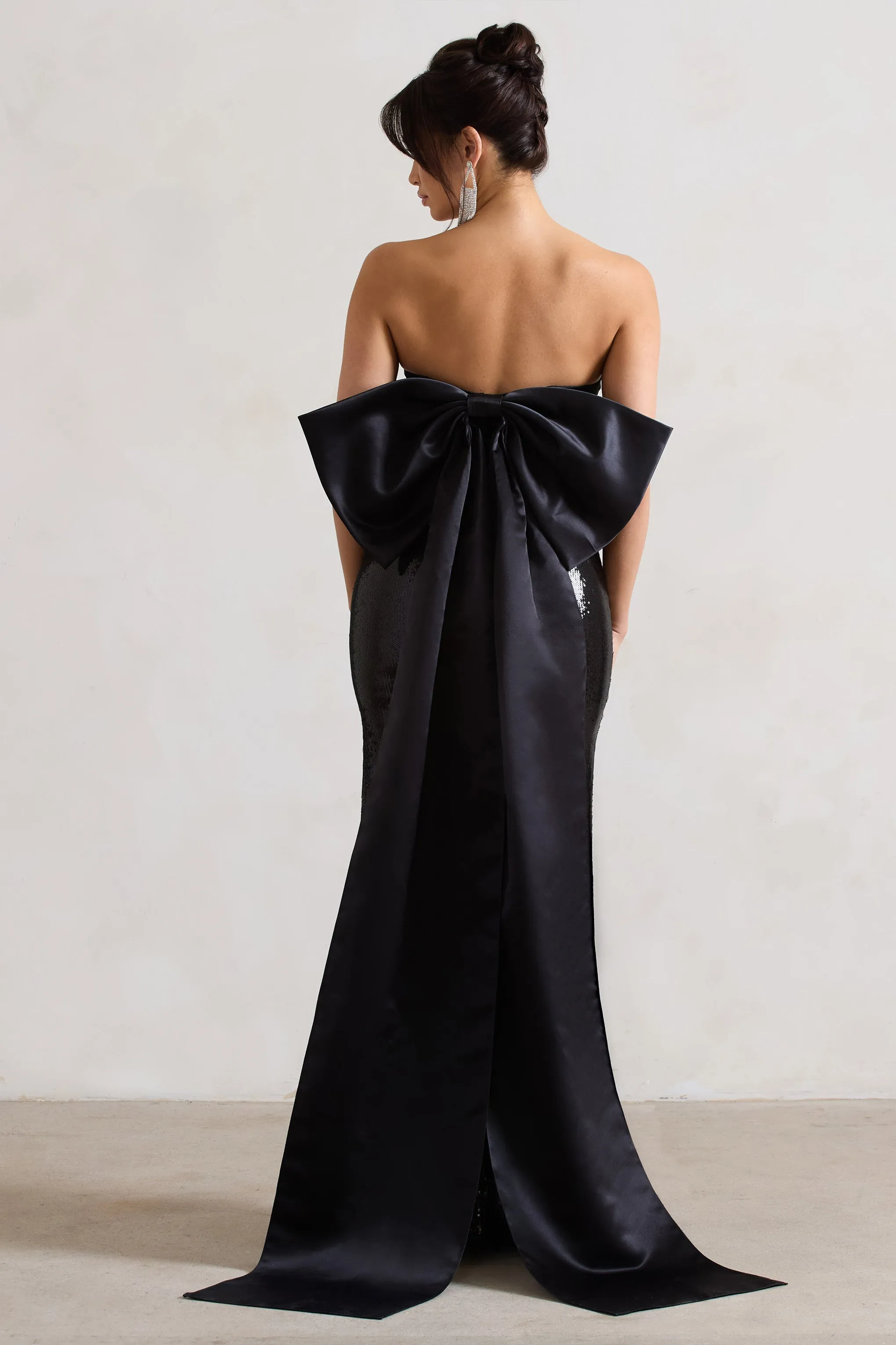 To You | Black Sequin Bandeau Split Maxi Dress With Oversized Bow sold by Club L London product image thumbnail 2