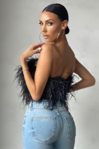 Dream Daze | Black Feather Bandeau Crop Top sold by Club L London
