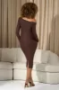 Nayana | Chocolate Brown Asymmetric Long-Sleeve Maternity Midi Dress sold by Club L London