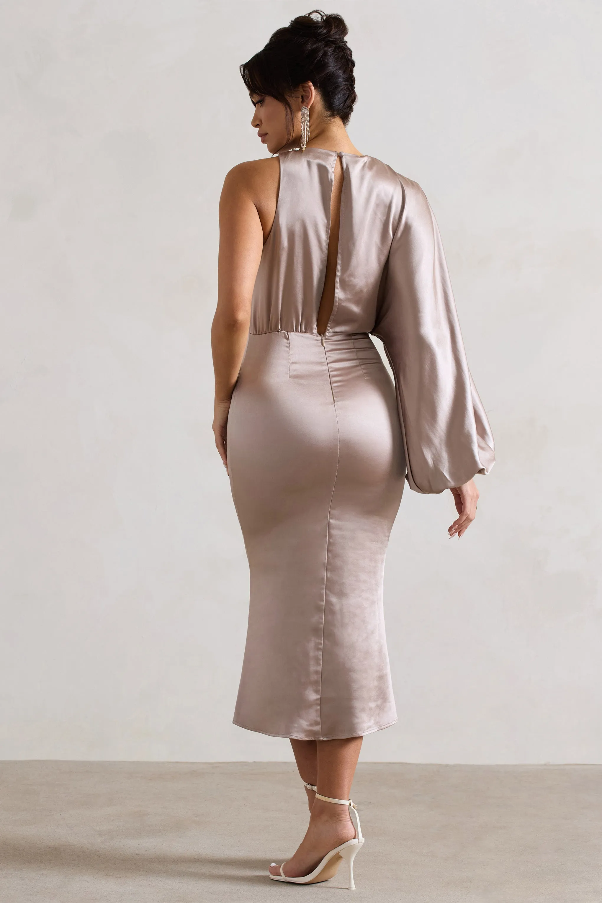 Nola | Taupe Satin One-Sleeve Midi Dress sold by Club L London product image thumbnail 2