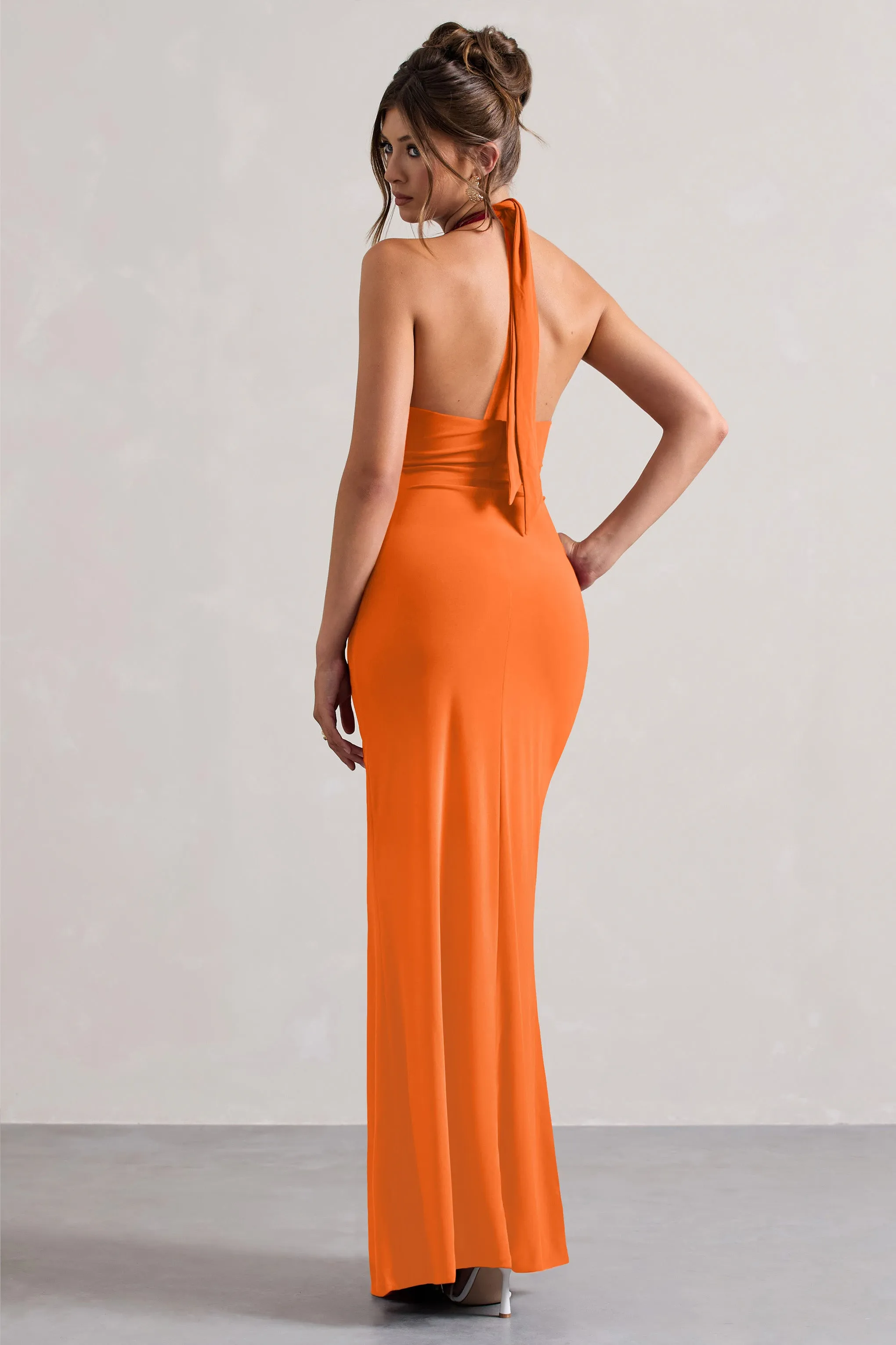 Payton | Orange Ruched Halter-Neck Maxi Dress sold by Club L London product image thumbnail 2