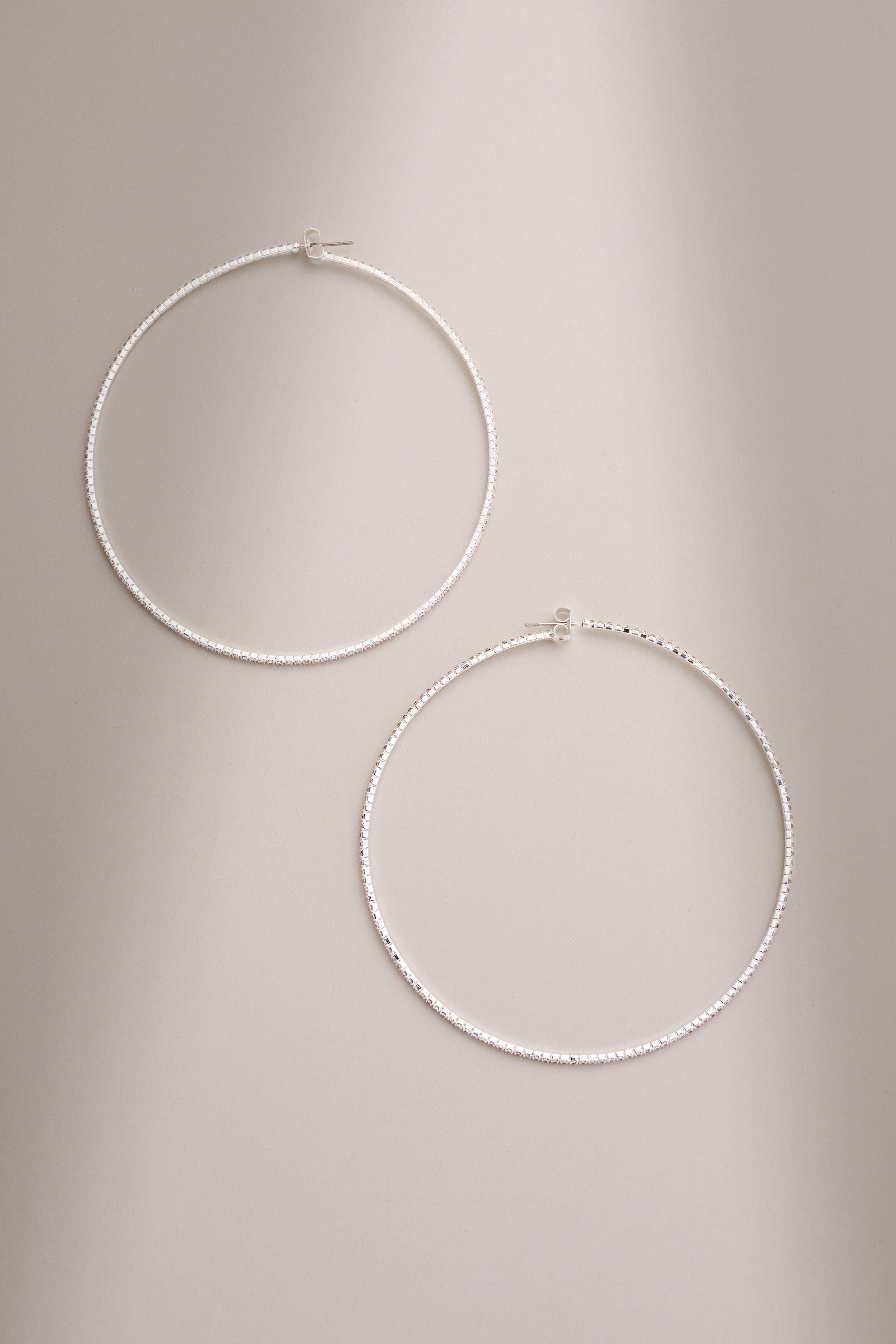 Rosey | Silver Diamante Thin Hoop Earrings sold by Club L London product image thumbnail 4