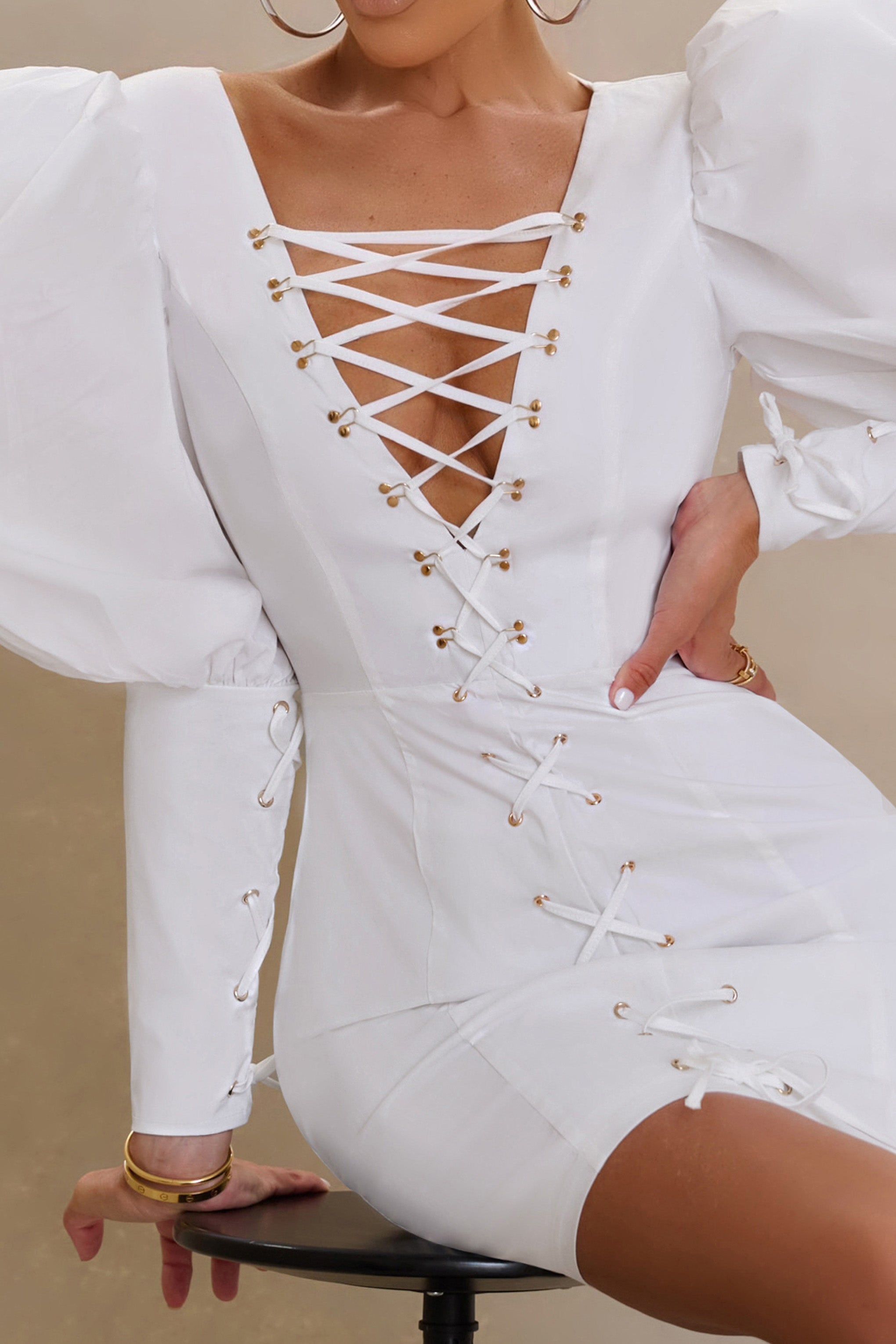 Extra | White Extreme Puff Sleeve Corset Mini Dress sold by Club L London product image thumbnail 4