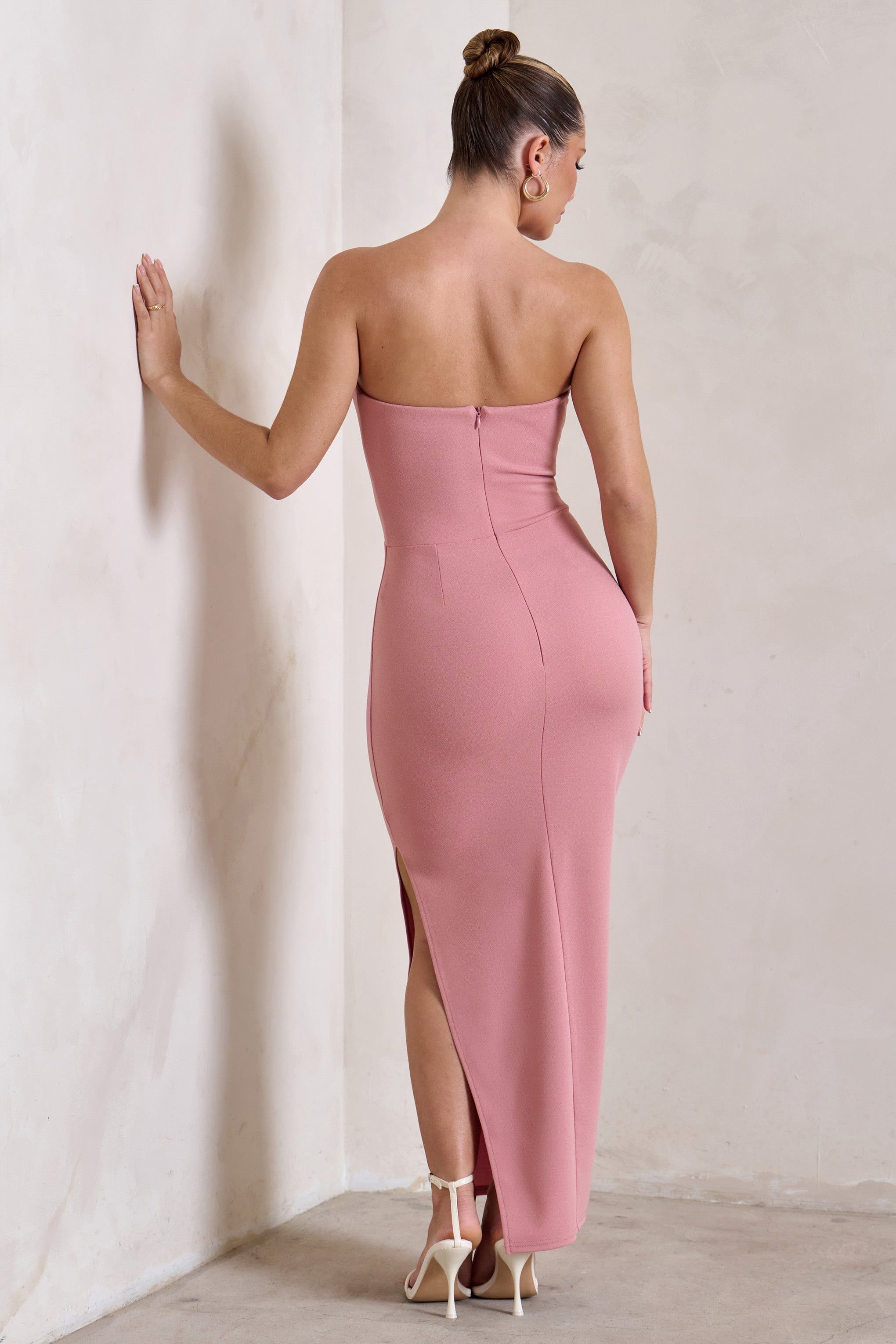 Dina | Powder Pink Bandeau Maxi Dress With Split sold by Club L London product image thumbnail 2