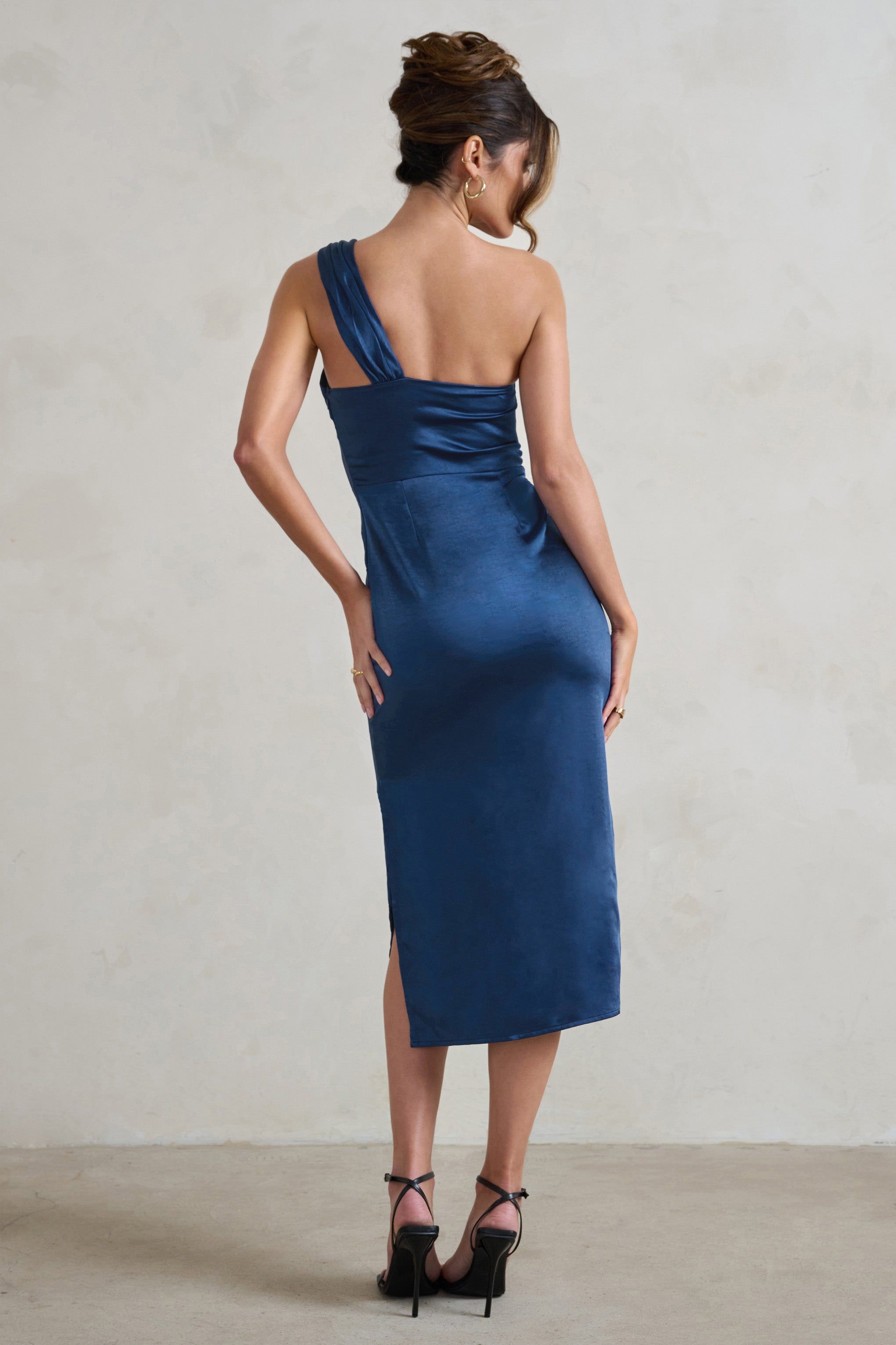 Steffie | Navy Asymmetric Satin Midi Dress sold by Club L London product image thumbnail 2