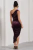 Dorit | Dark Purple Velvet One Shoulder Asymmetric Ruched Midi Dress sold by Club L London