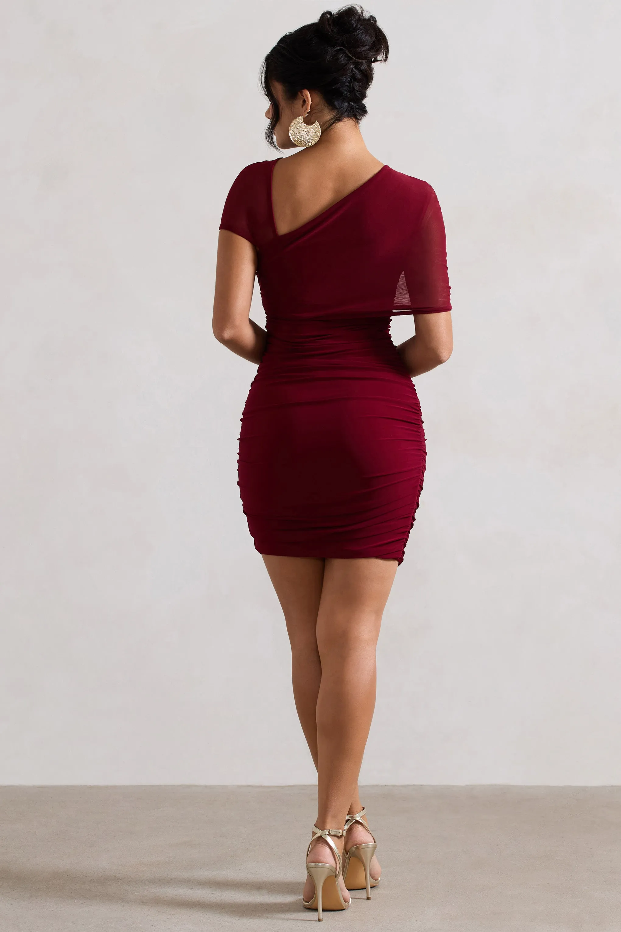 Himalaya | Mulberry Ruched Mini Dress With Mesh Overlay sold by Club L London product image thumbnail 2