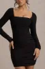 Muse | Black Long Sleeve Square Neck Ruched Mini Dress sold by Club L London