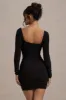 Muse | Black Long Sleeve Square Neck Ruched Mini Dress sold by Club L London