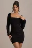 Muse | Black Long Sleeve Square Neck Ruched Mini Dress sold by Club L London