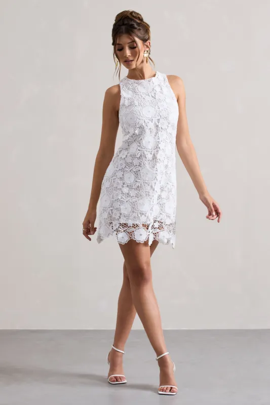 Sunday | White Lace A-Line Mini Dress sold by Club L London