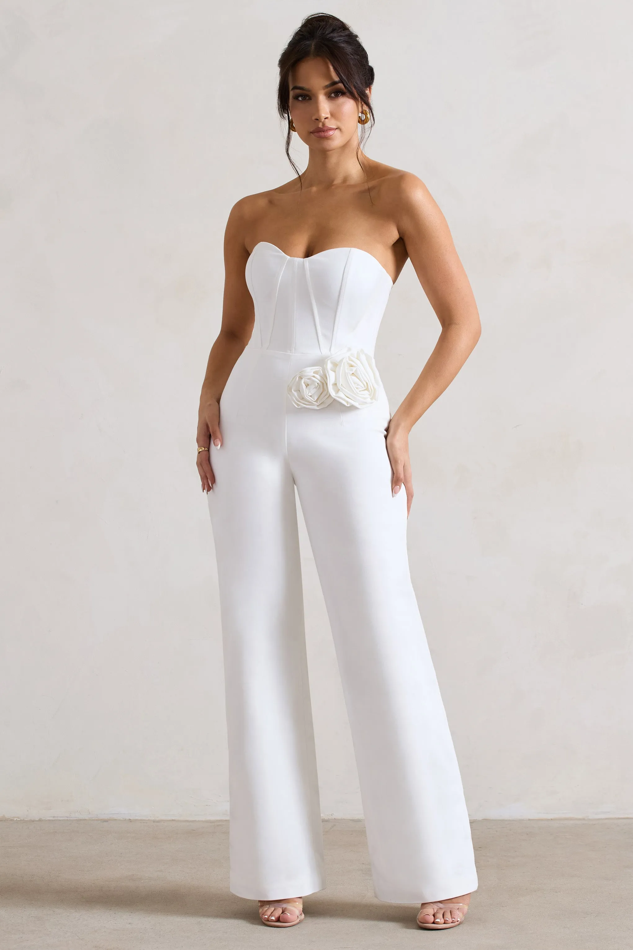 Sonia | White Sweetheart Corset Straight-Leg Jumpsuit With Flowers sold by Club L London product image thumbnail 5