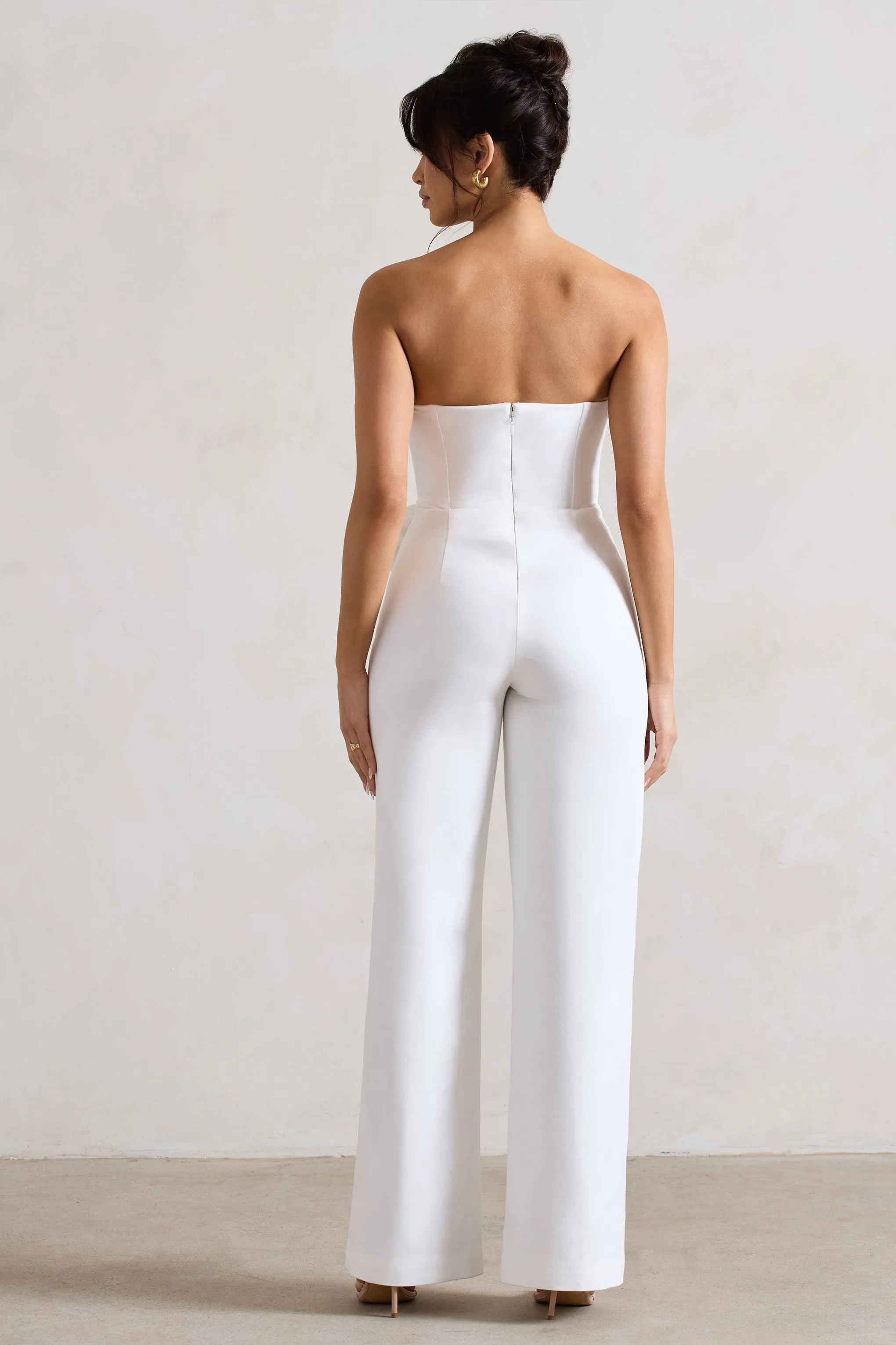Sonia | White Sweetheart Corset Straight-Leg Jumpsuit With Flowers sold by Club L London product image thumbnail 2