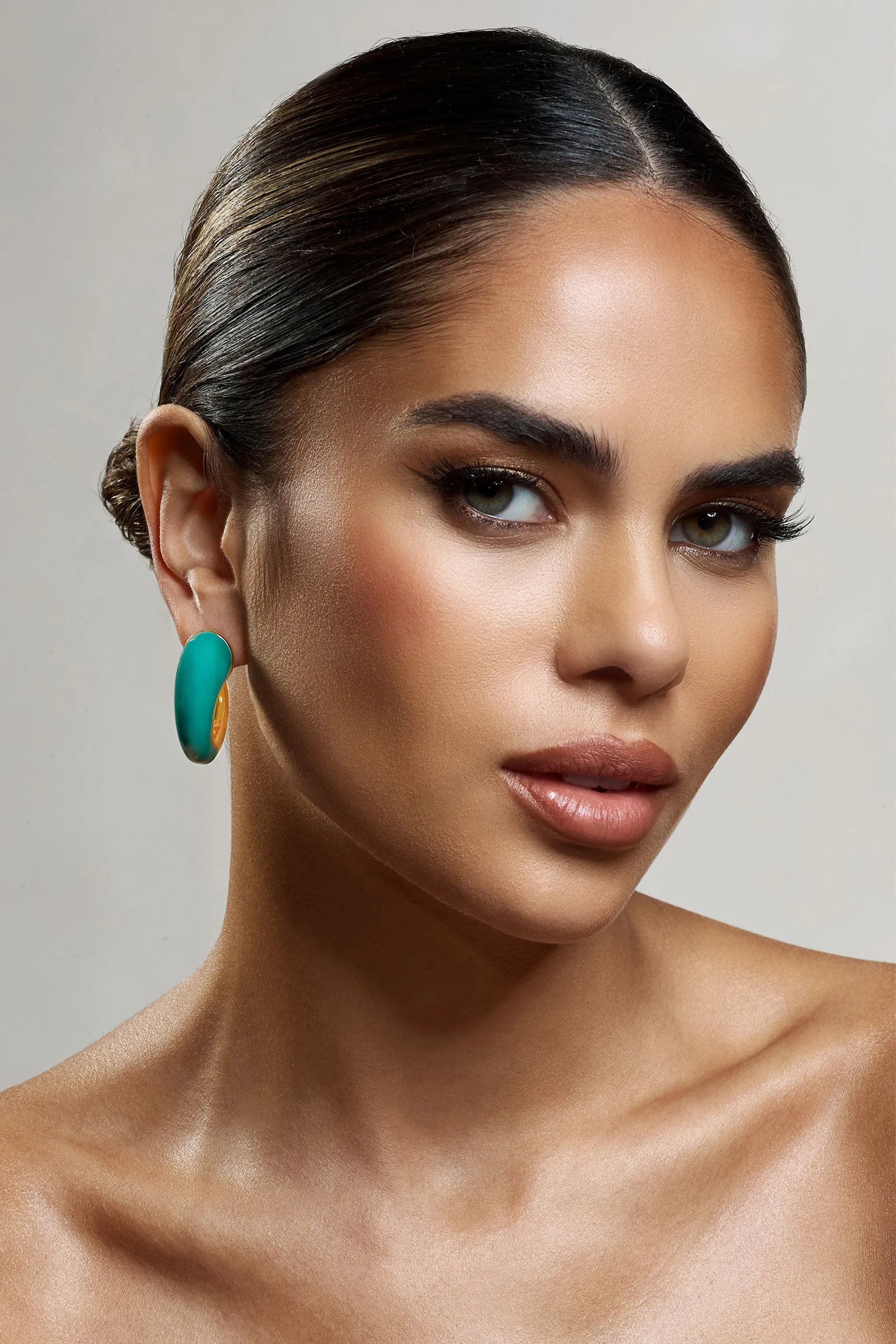 Lavern | Green Chunky Hoop Earrings sold by Club L London product image thumbnail 3