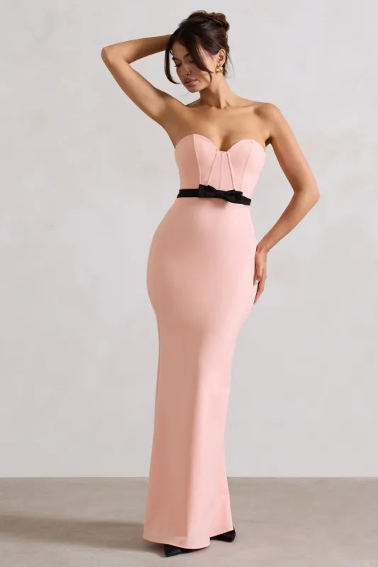 Albi | Pink Structured Strapless Corset Maxi Dress With Bow sold by Club L London