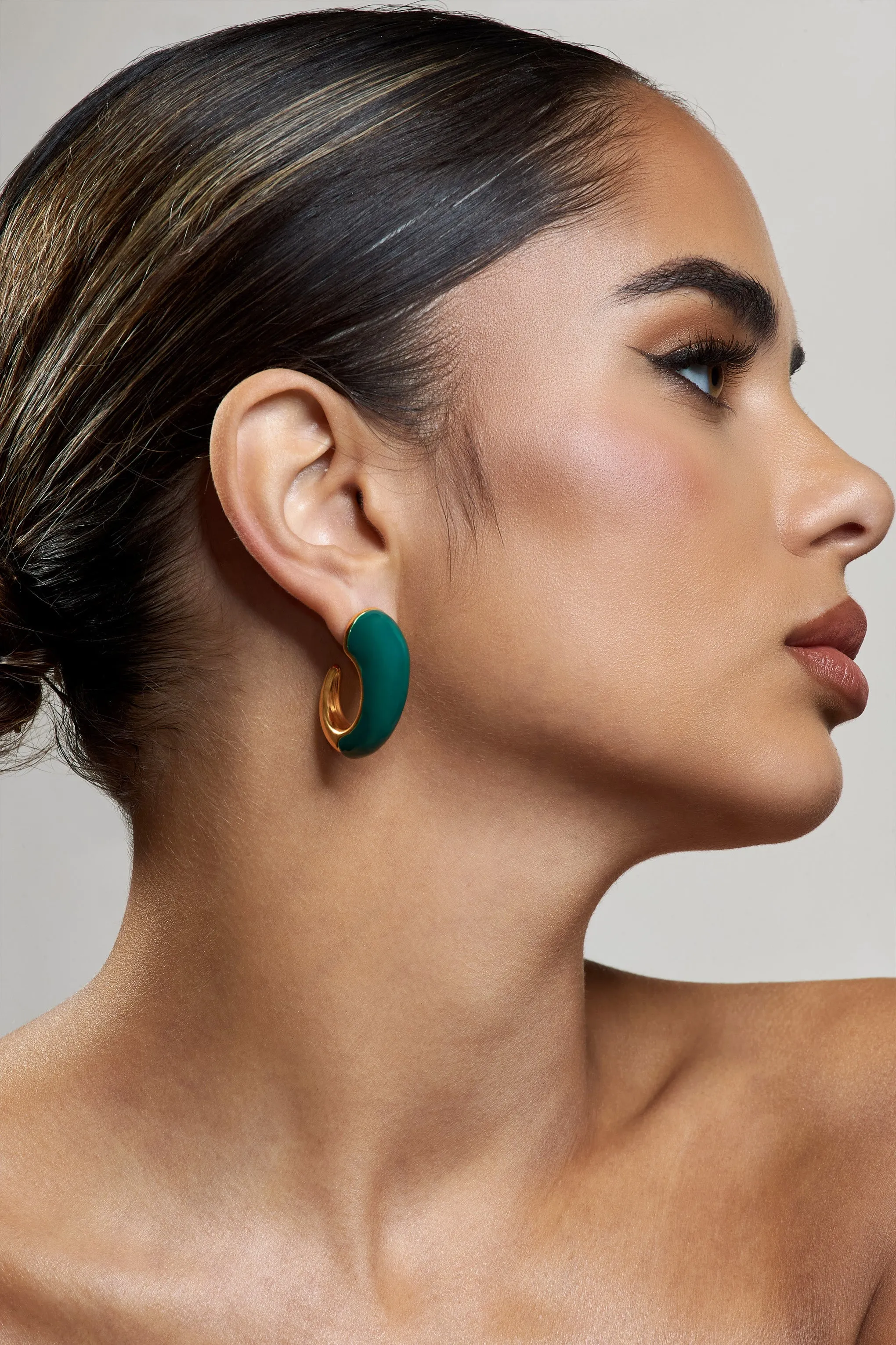 Lavern | Green Chunky Hoop Earrings sold by Club L London product image thumbnail 4