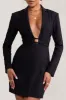Alexandra | Black Plunge Neck Strap Detail Blazer Mini Dress sold by Club L London