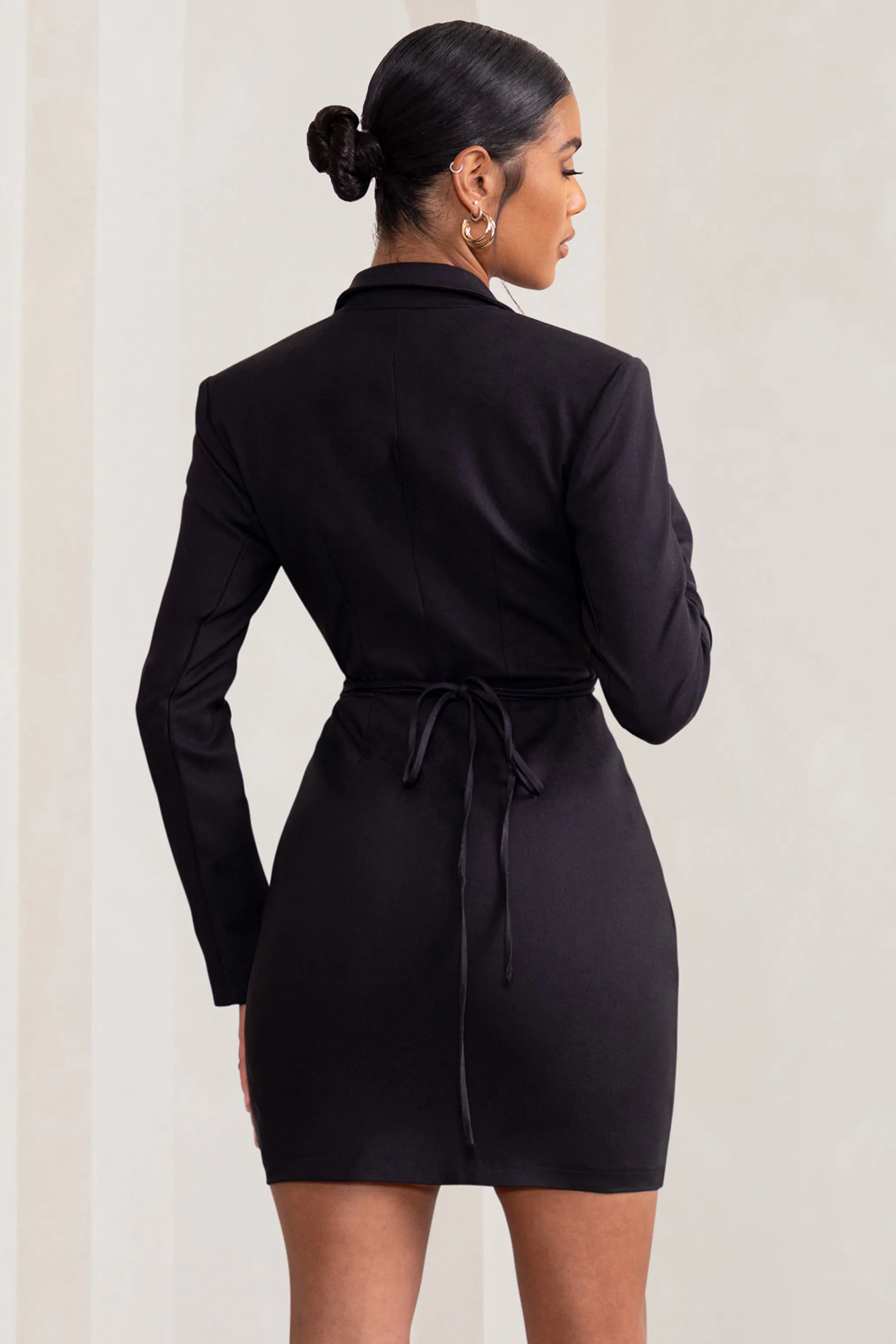 Alexandra | Black Plunge Neck Strap Detail Blazer Mini Dress sold by Club L London product image thumbnail 2