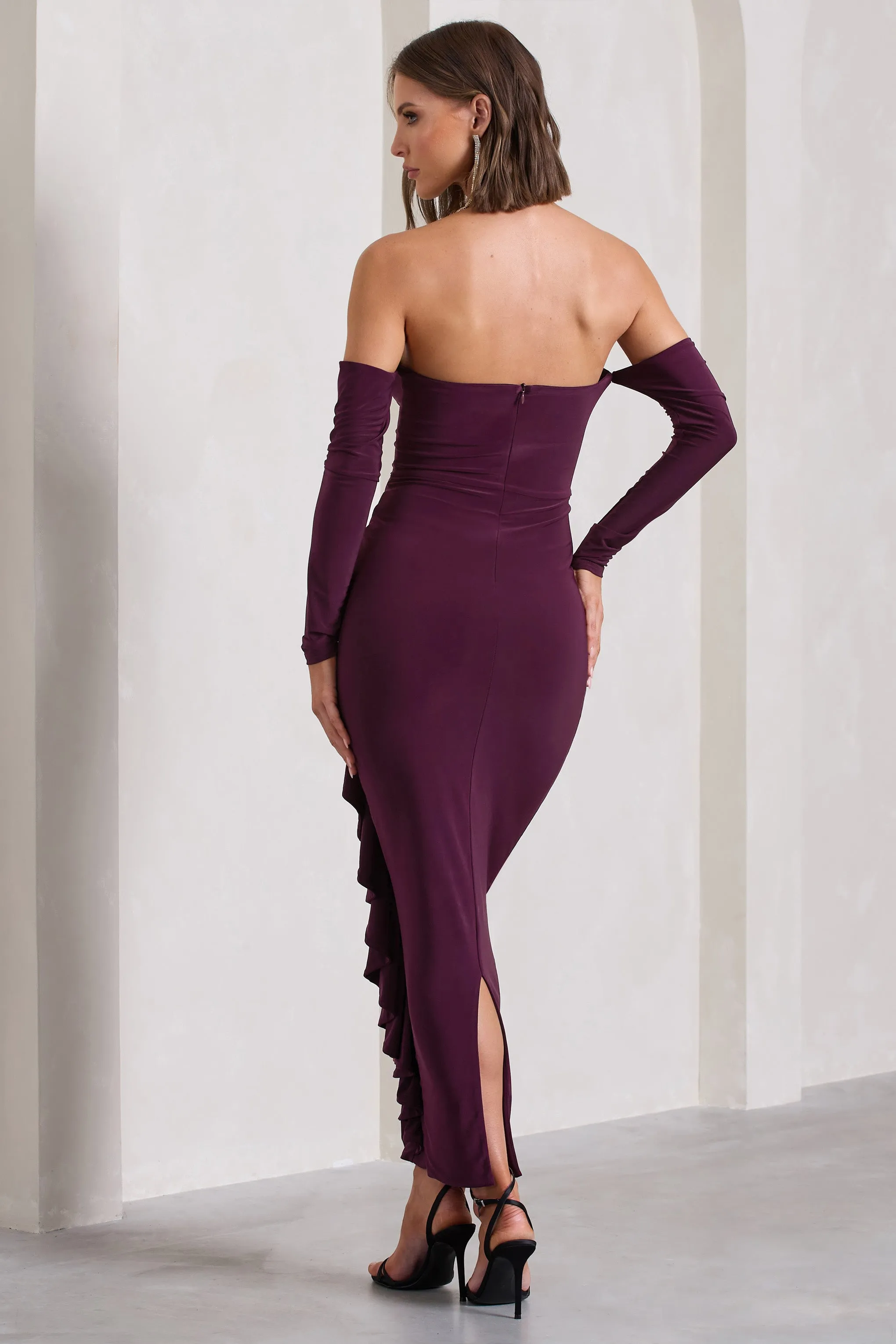 Montana | Plum Bardot Ruffle Maxi Dress sold by Club L London product image thumbnail 2