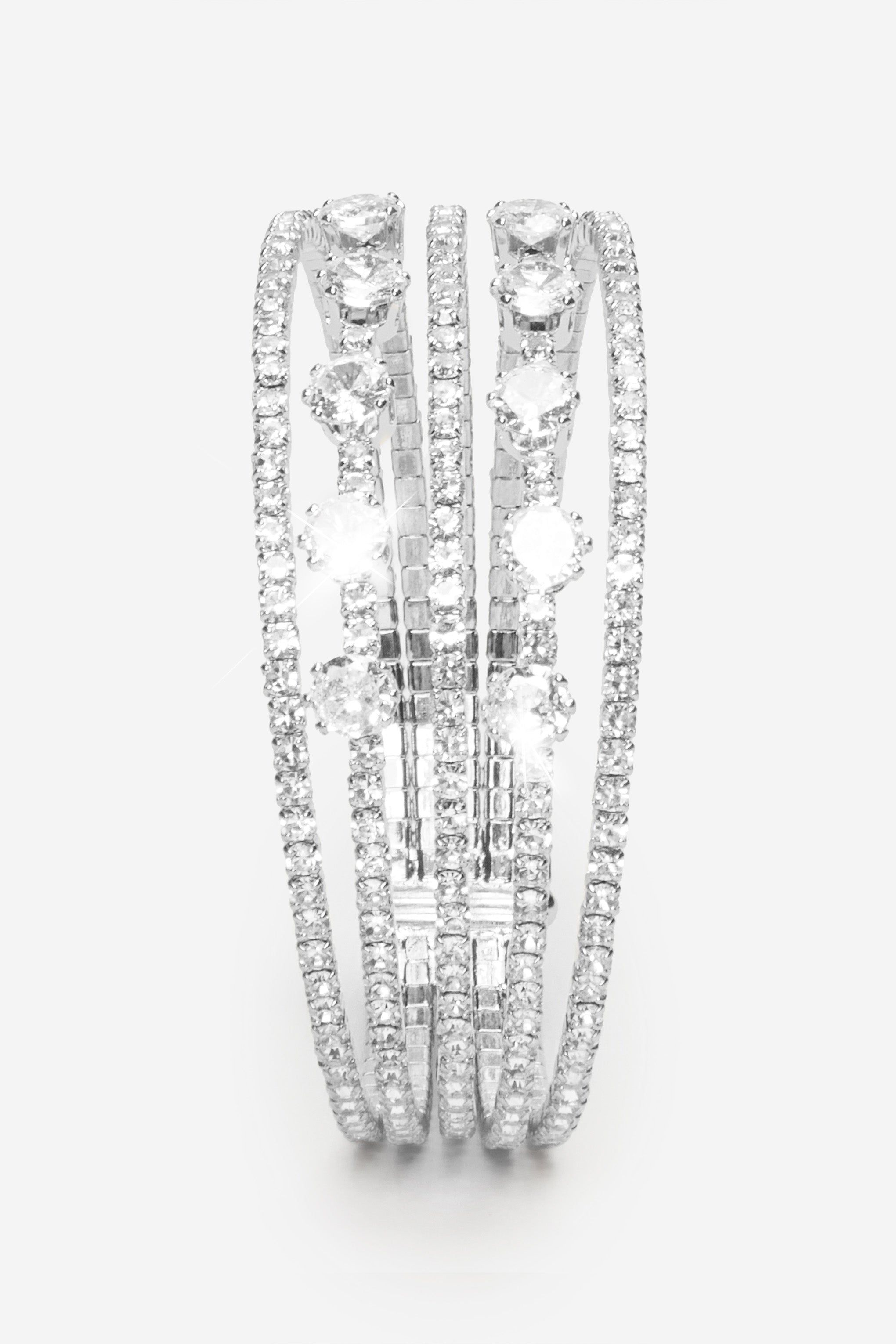 Lucille | Silver Diamante Cuff Bangle sold by Club L London