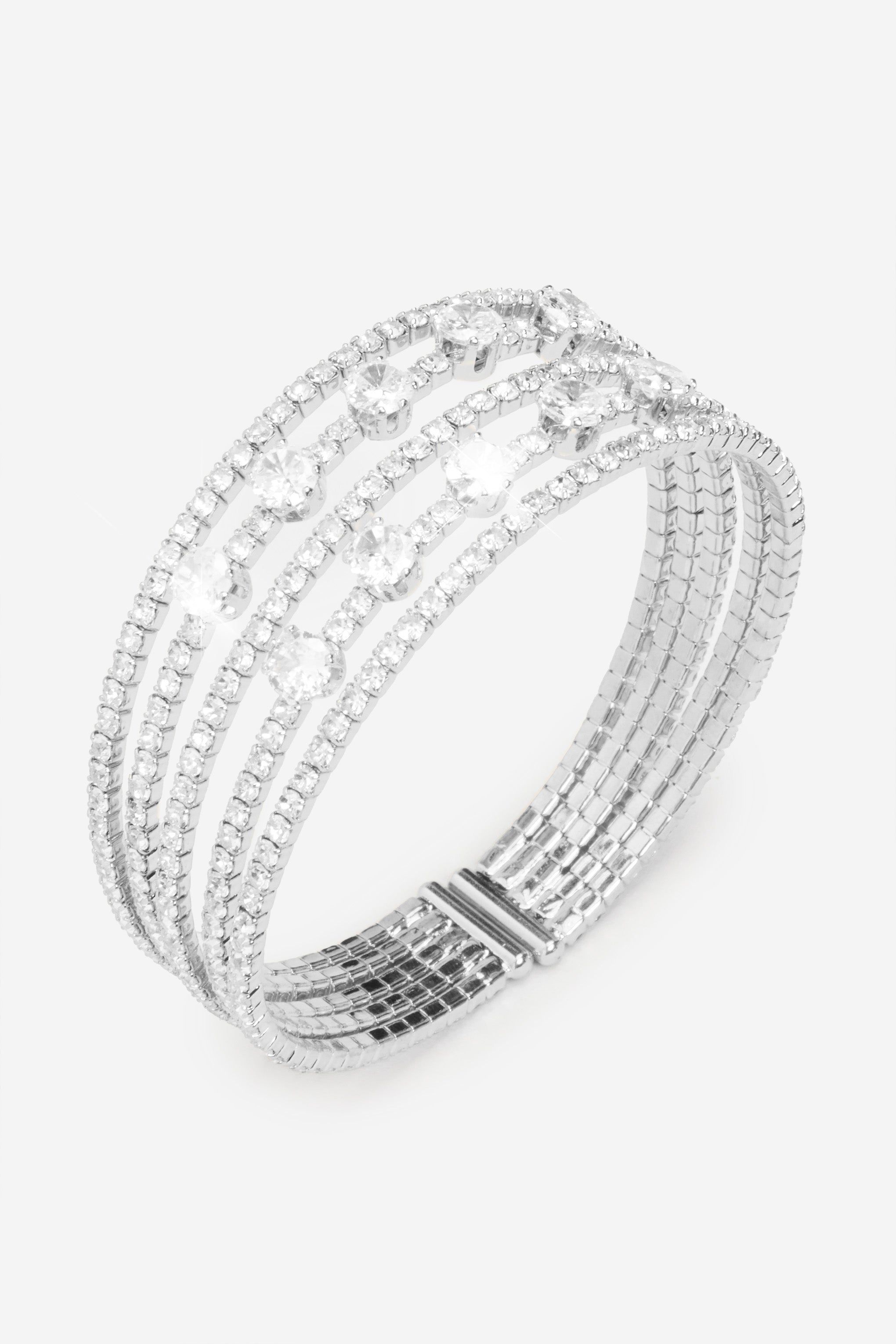 Lucille | Silver Diamante Cuff Bangle sold by Club L London product image thumbnail 2