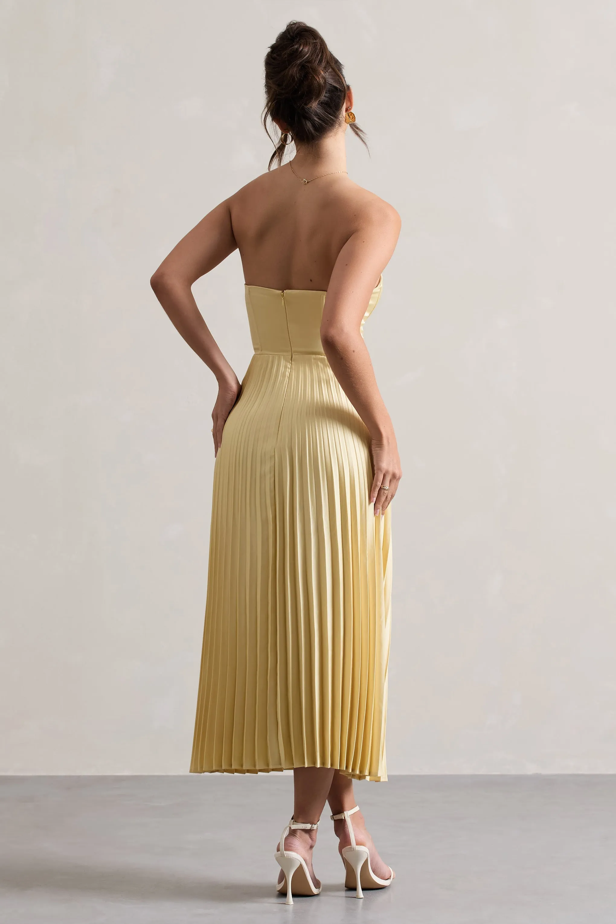 Bordeaux | Lemon Satin Corset Style Midi Dress sold by Club L London product image thumbnail 2