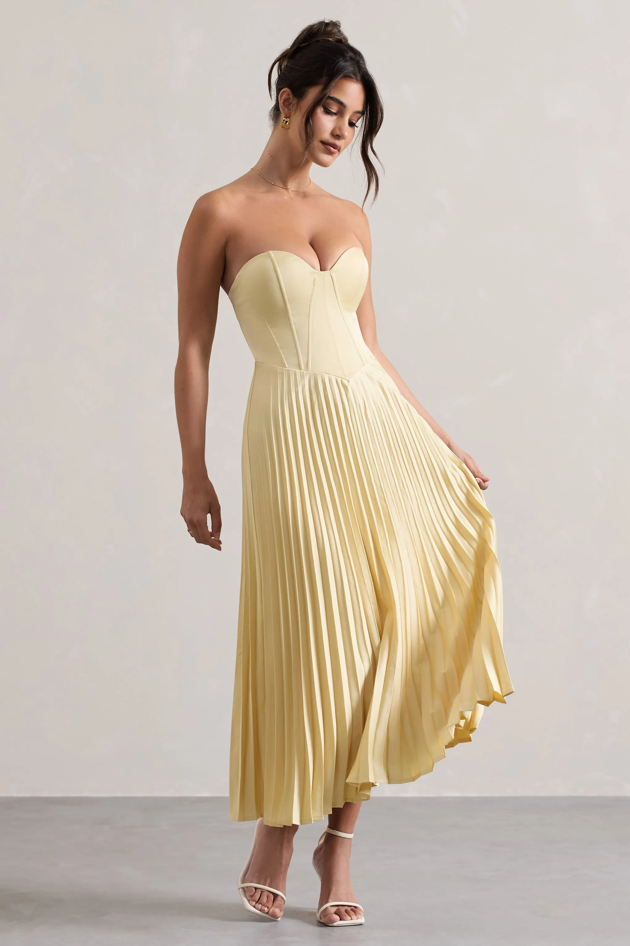 Bordeaux | Lemon Satin Corset Style Midi Dress sold by Club L London product image thumbnail 4