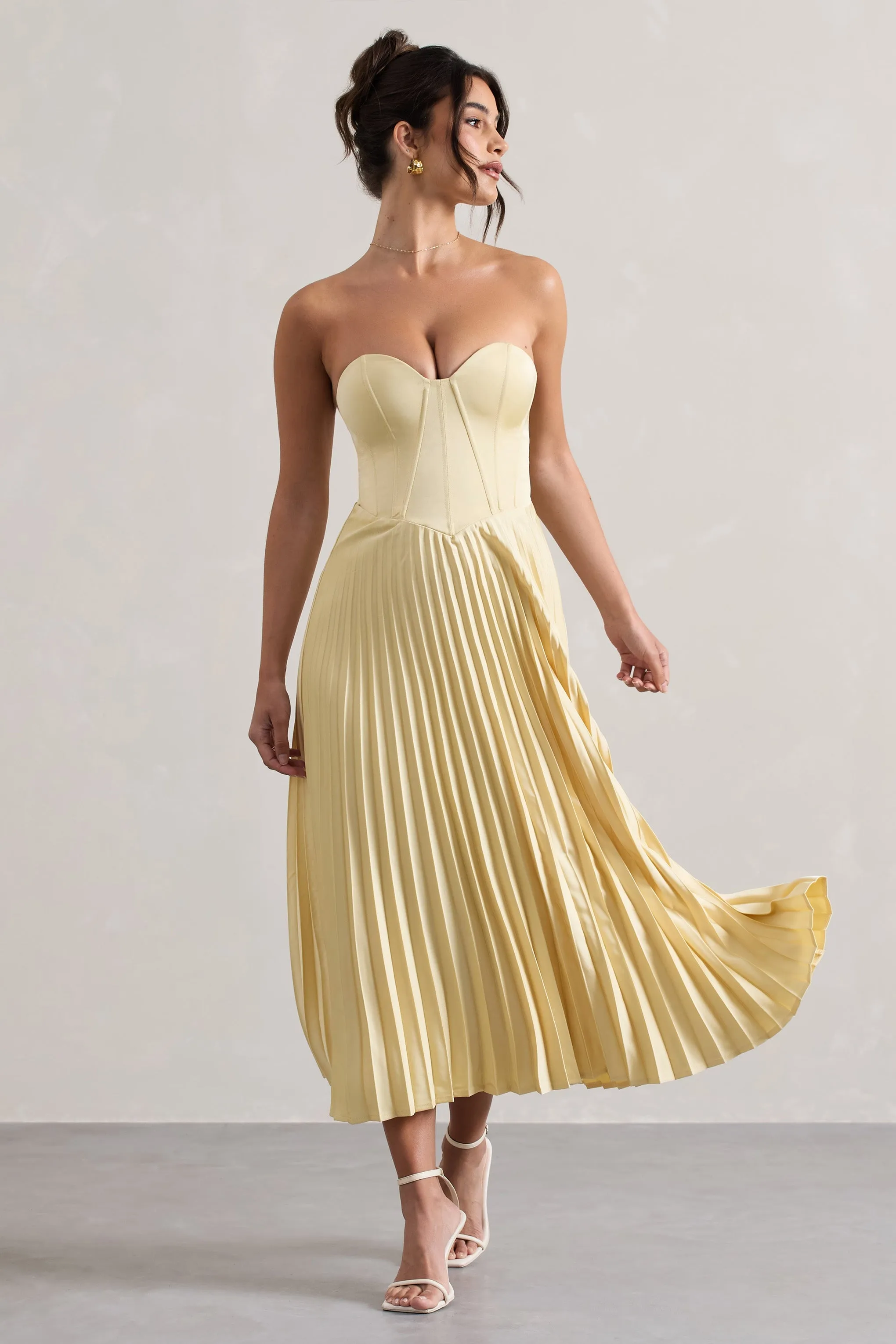 Bordeaux | Lemon Satin Corset Style Midi Dress sold by Club L London product image thumbnail 5