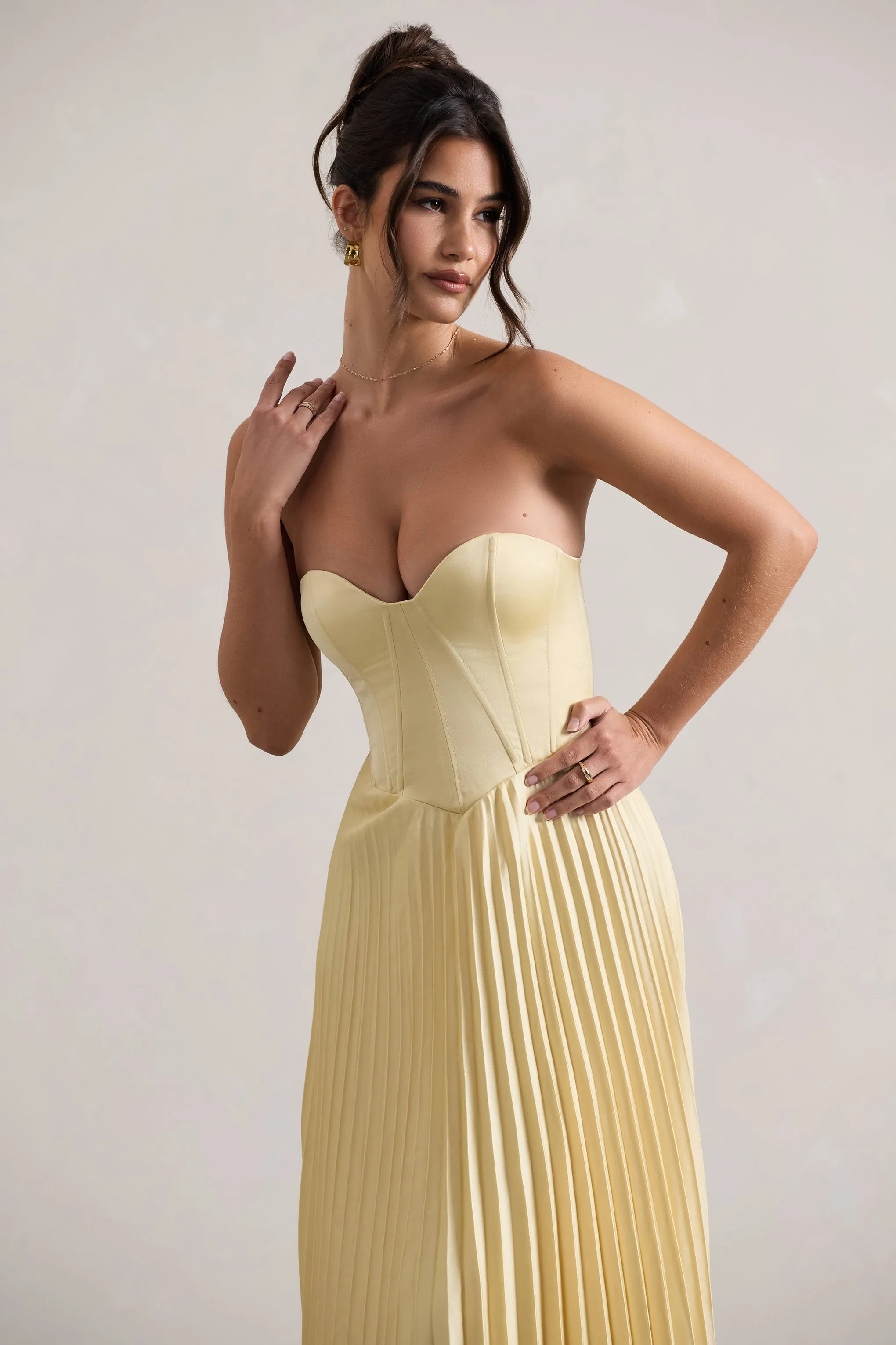 Bordeaux | Lemon Satin Corset Style Midi Dress sold by Club L London product image thumbnail 3