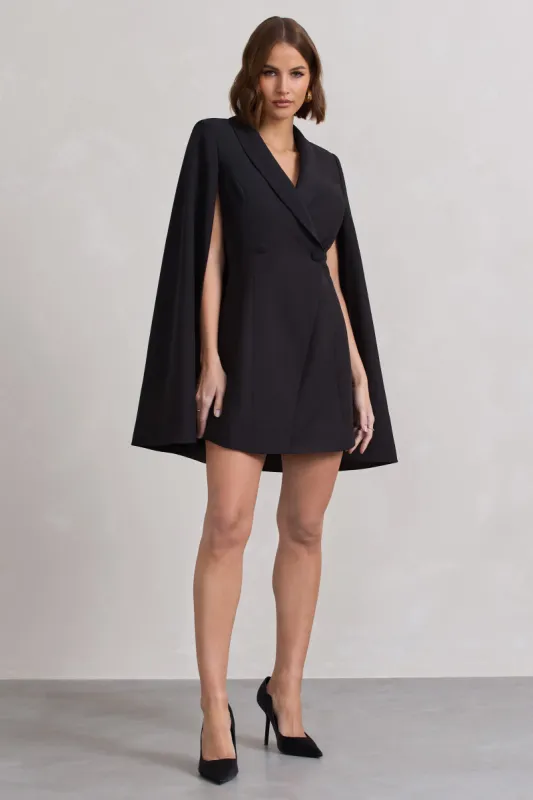 Suri | Black Tailored Cape Blazer Dress sold by Club L London