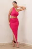 Moon Star | Hot Pink Side Split Ruched Maxi Skirt sold by Club L London