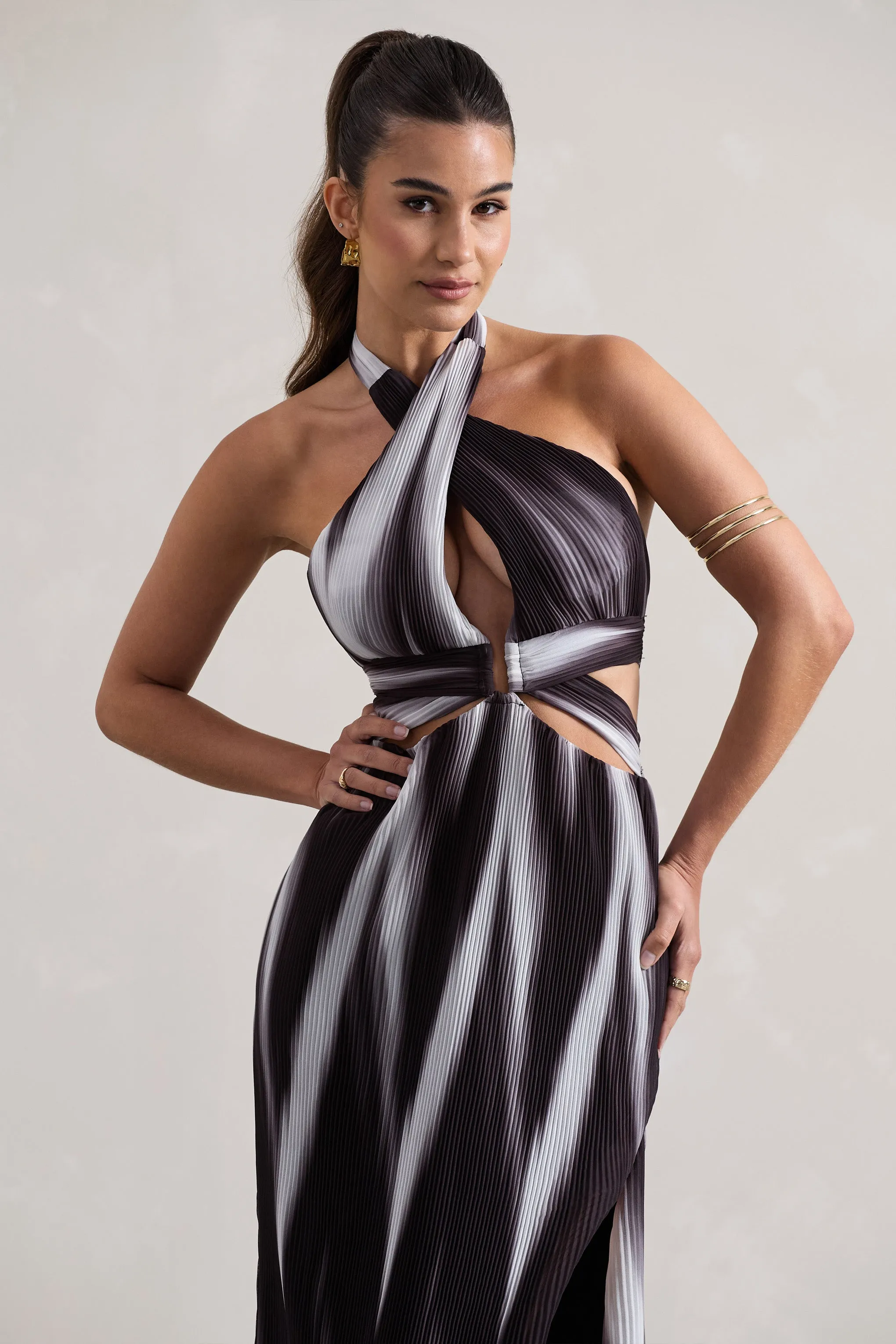 Ushuaia | Black Print Halter-Neck Cut-Out Split Maxi Dress sold by Club L London product image thumbnail 3