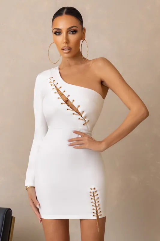 Accelerate | White Chain Cut Out Detail Mini Dress sold by Club L London