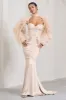Custom | Champagne Satin Sweetheart Corset Fishtail Maxi Dress sold by Club L London