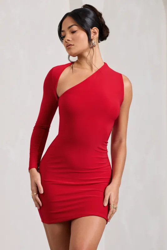 Siren | Red One Shoulder Bodycon Mini Dress sold by Club L London