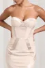 Custom | Champagne Satin Sweetheart Corset Fishtail Maxi Dress sold by Club L London