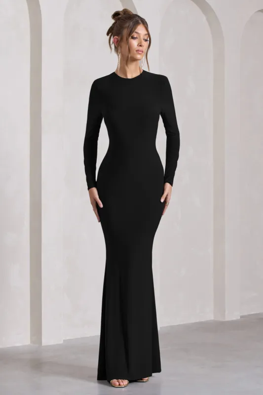 Starring | Black Long-Sleeve Backless  Maxi Dress sold by Club L London