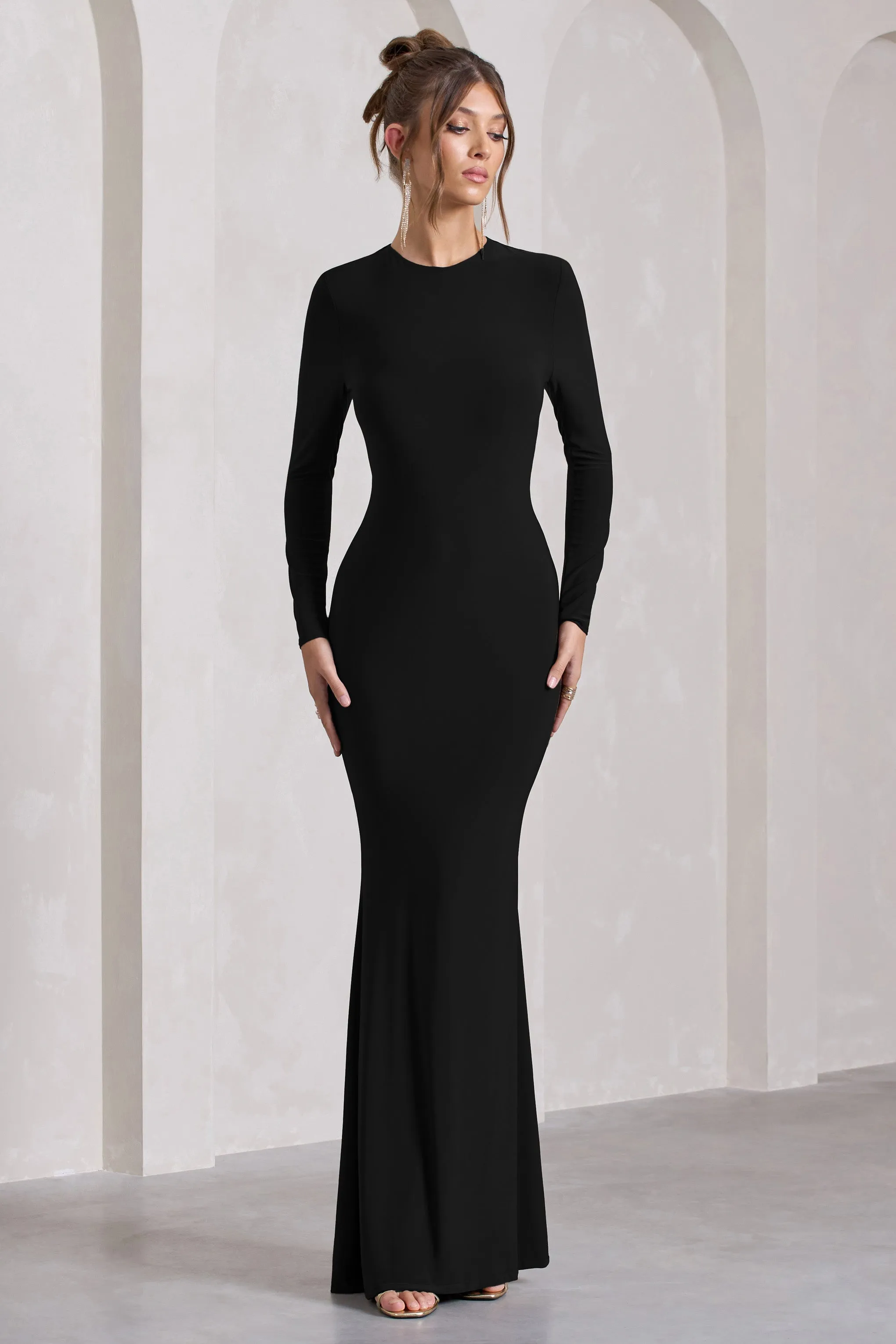 Starring | Black Long-Sleeve Backless Maxi Dress sold by Club L London