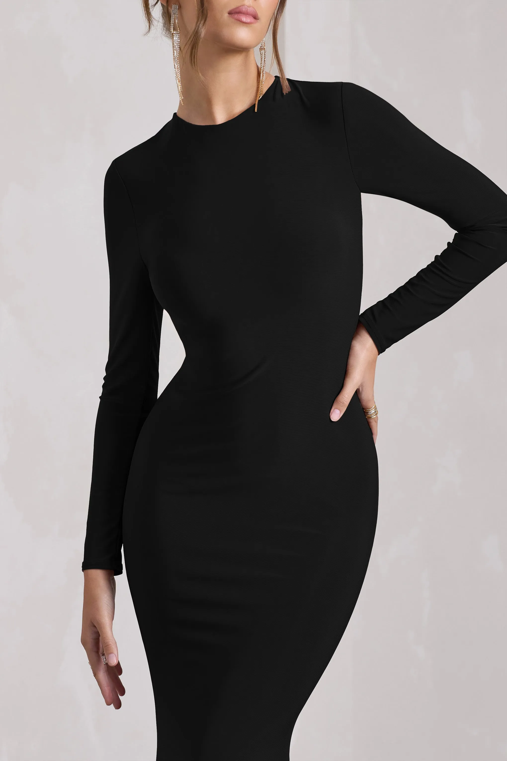 Starring | Black Long-Sleeve Backless Maxi Dress sold by Club L London product image thumbnail 4