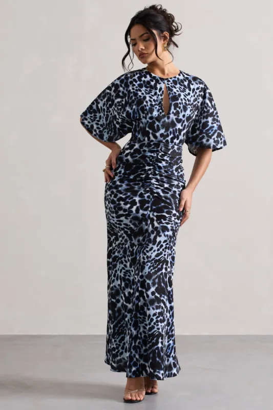 Elidy | Animal Print Ruched Flutter-Sleeve Cut-Out Maxi Dress sold by Club L London