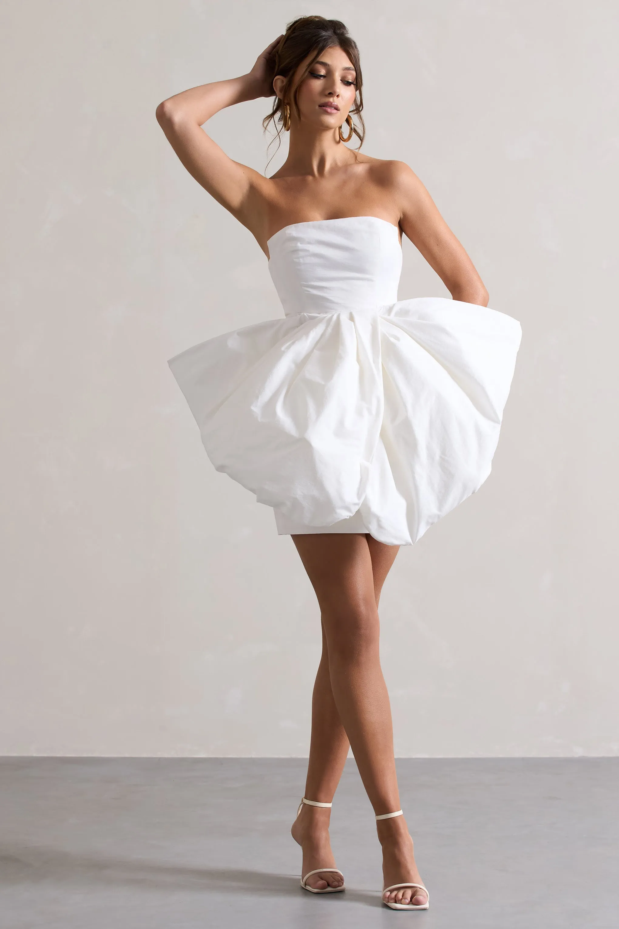 Bladen | Cream Bandeau Mini Dress With Detachable Bow Skirt sold by Club L London