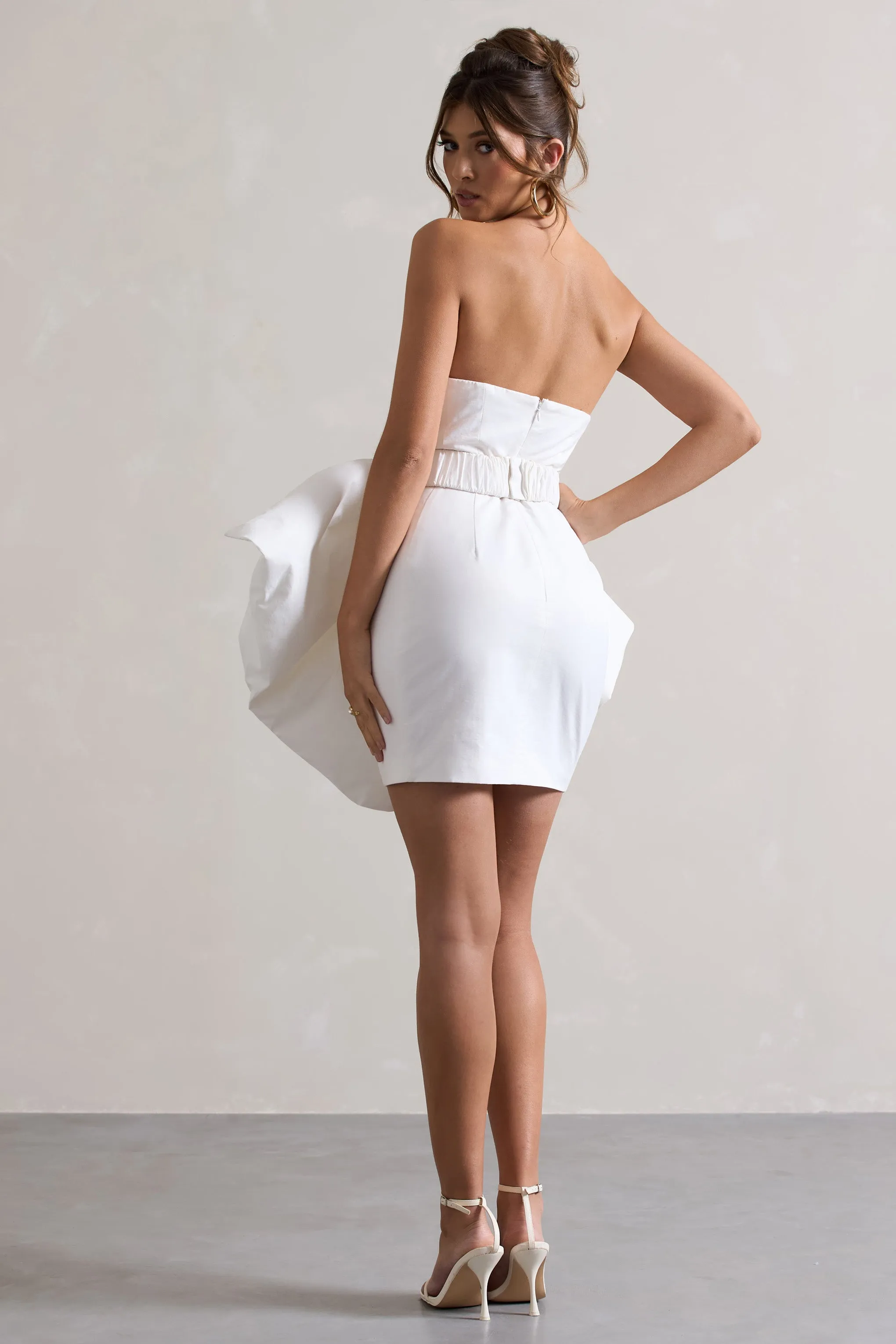 Bladen | Cream Bandeau Mini Dress With Detachable Bow Skirt sold by Club L London product image thumbnail 2