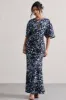 Elidy | Animal Print Ruched Flutter-Sleeve Cut-Out Maxi Dress sold by Club L London