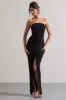 Cailin | Black Strapless Split Maxi Dress sold by Club L London