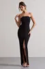 Cailin | Black Strapless Split Maxi Dress sold by Club L London