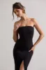Cailin | Black Strapless Split Maxi Dress sold by Club L London
