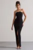 Cailin | Black Strapless Split Maxi Dress sold by Club L London