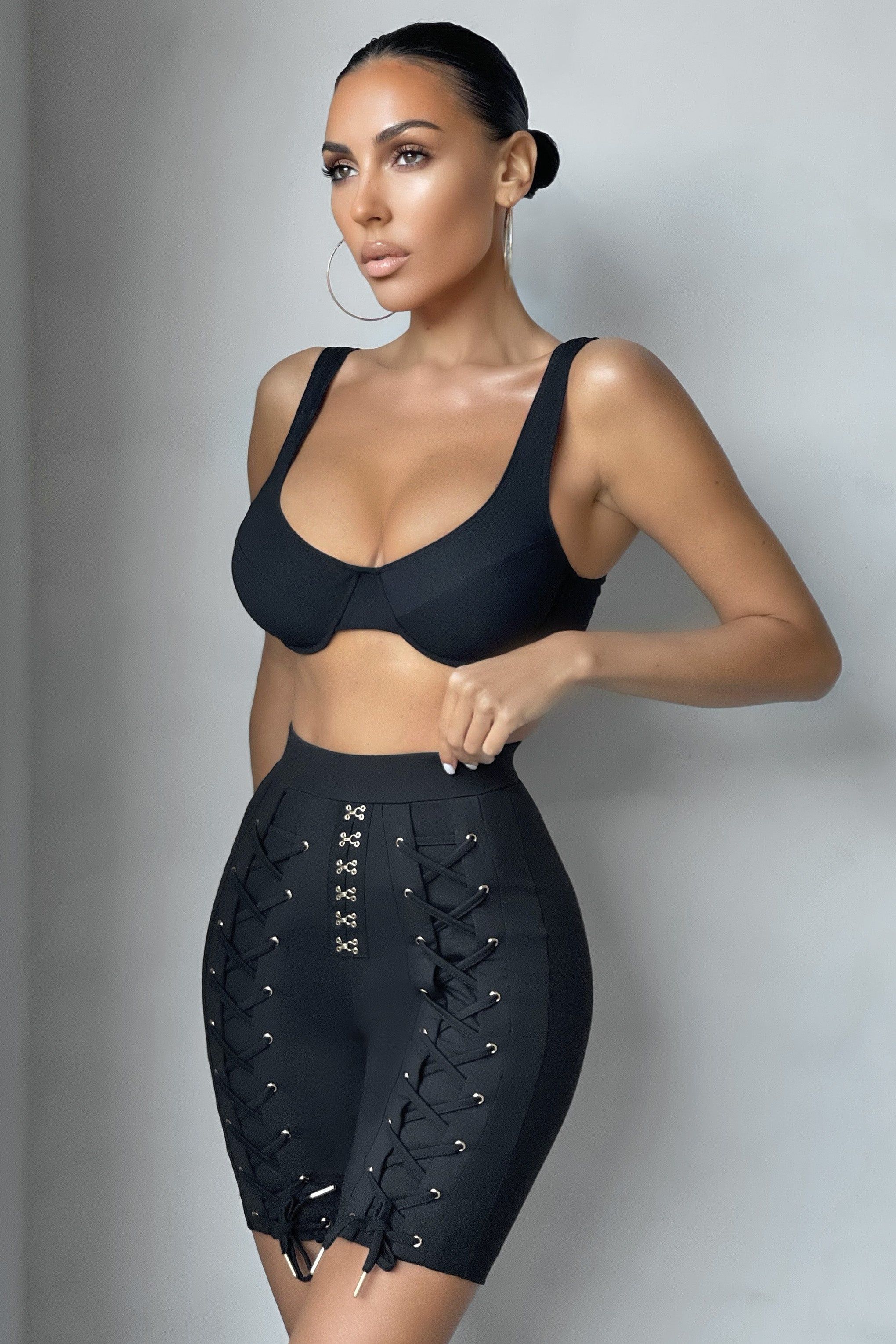 Under Pinning | Black Balcony Bralette Crop Top sold by Club L London product image thumbnail 4