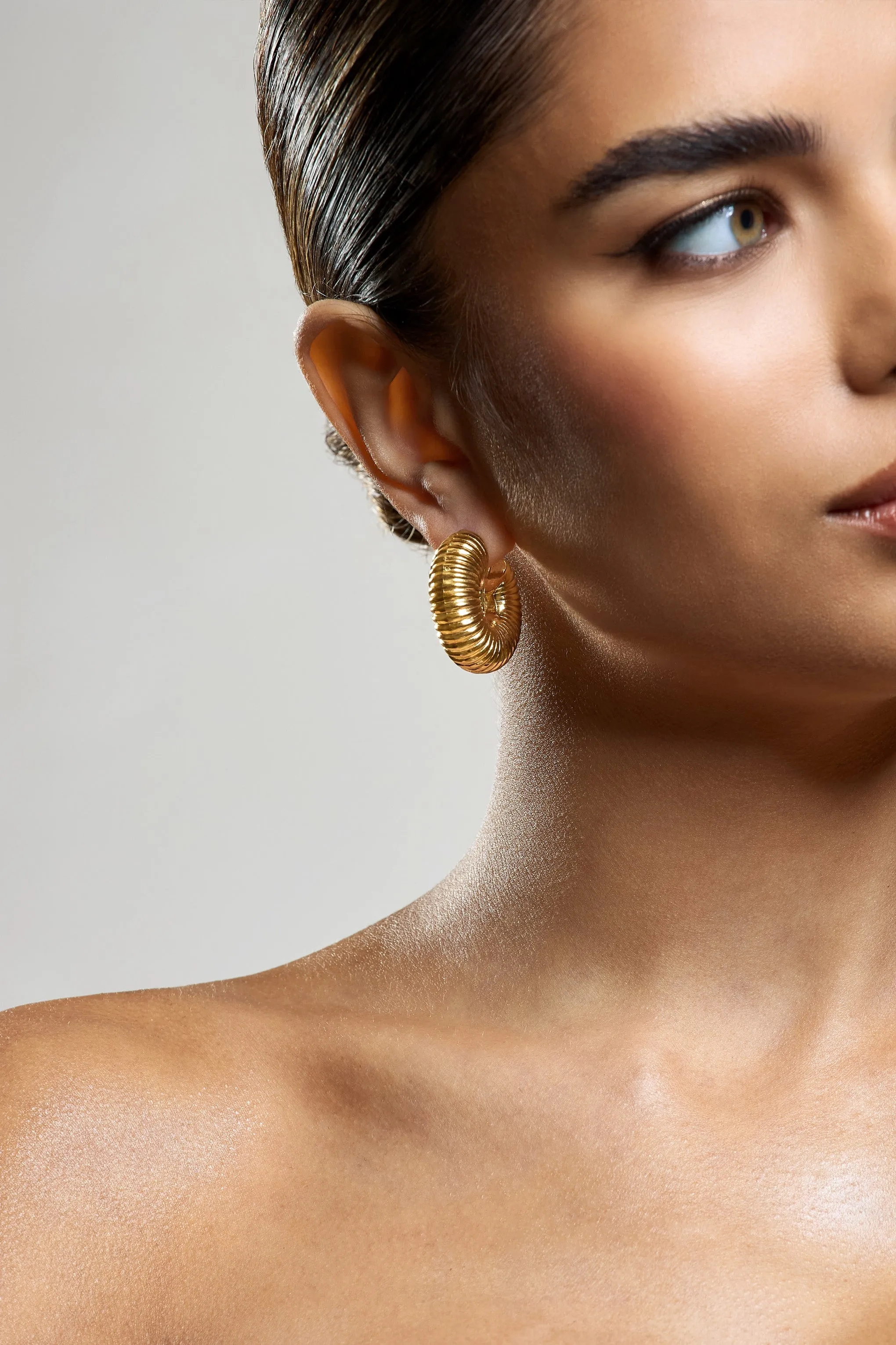 Blaine | Gold Chunky Hoop Earrings sold by Club L London product image thumbnail 3