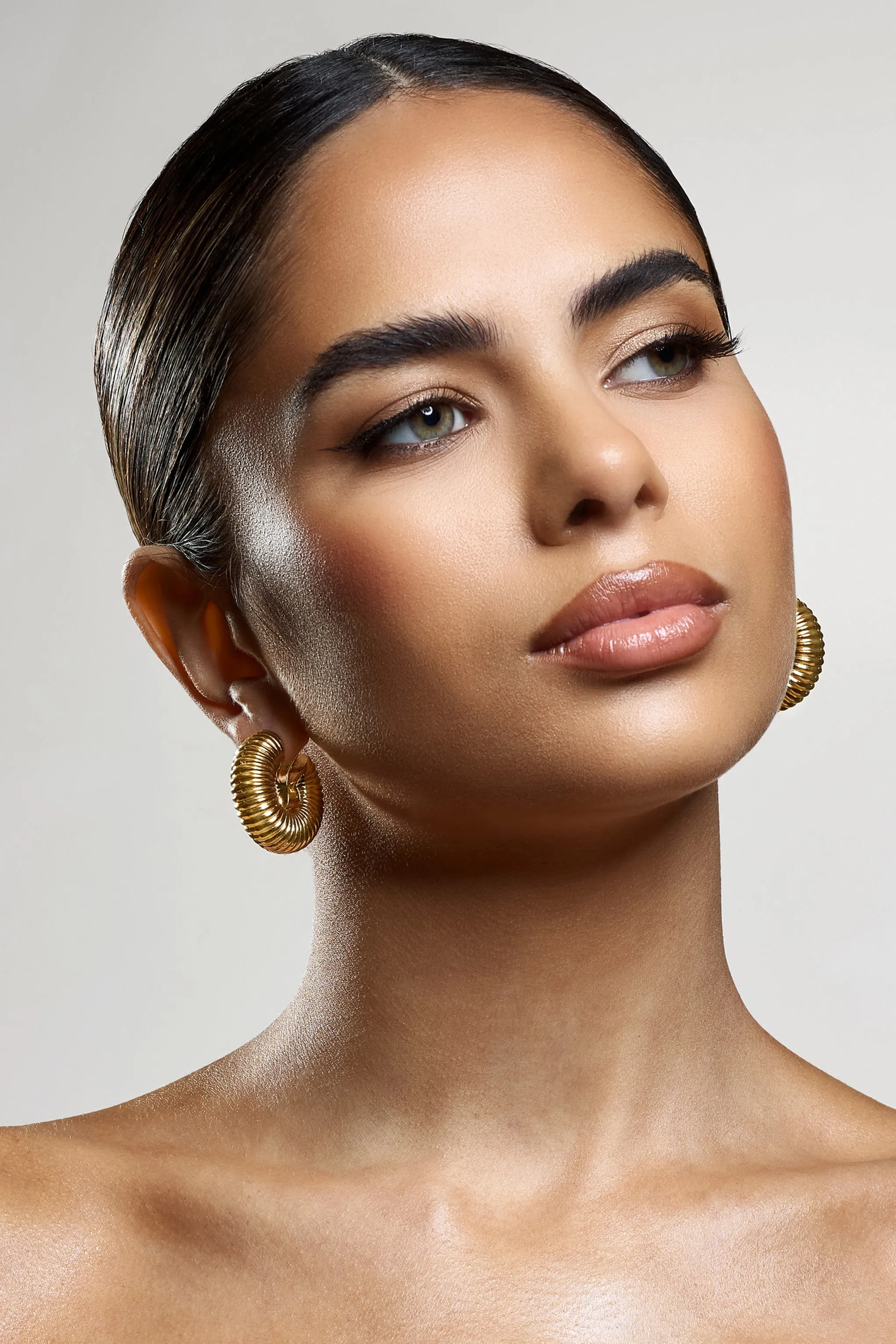 Blaine | Gold Chunky Hoop Earrings sold by Club L London product image thumbnail 4